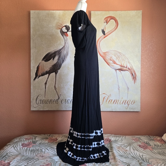 INC International Concepts Maxi Dress Large Black White Tie Dye Rhinestone - Picture 2 of 9